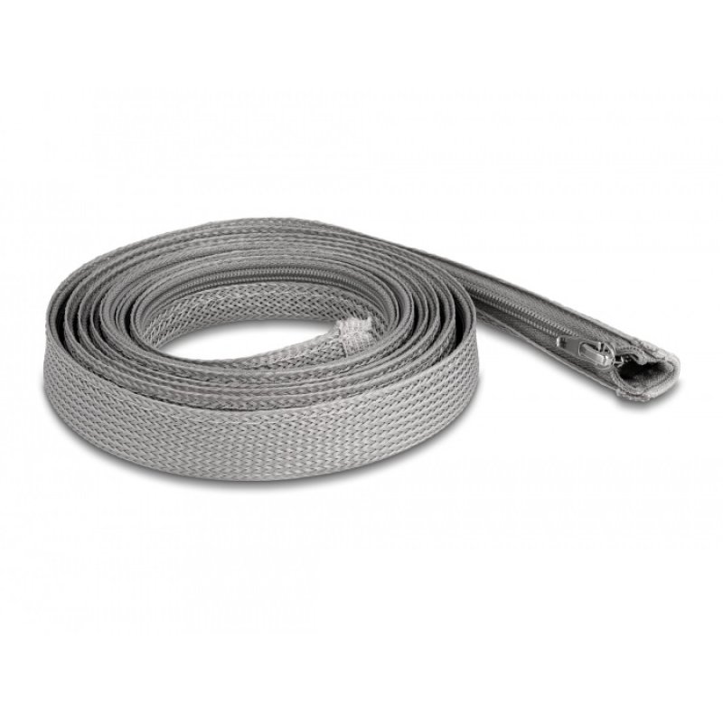 DeLOCK Manchon tressé avec fermeture Éclair résistant à la chaleur, 2 m x 20 mm, gris