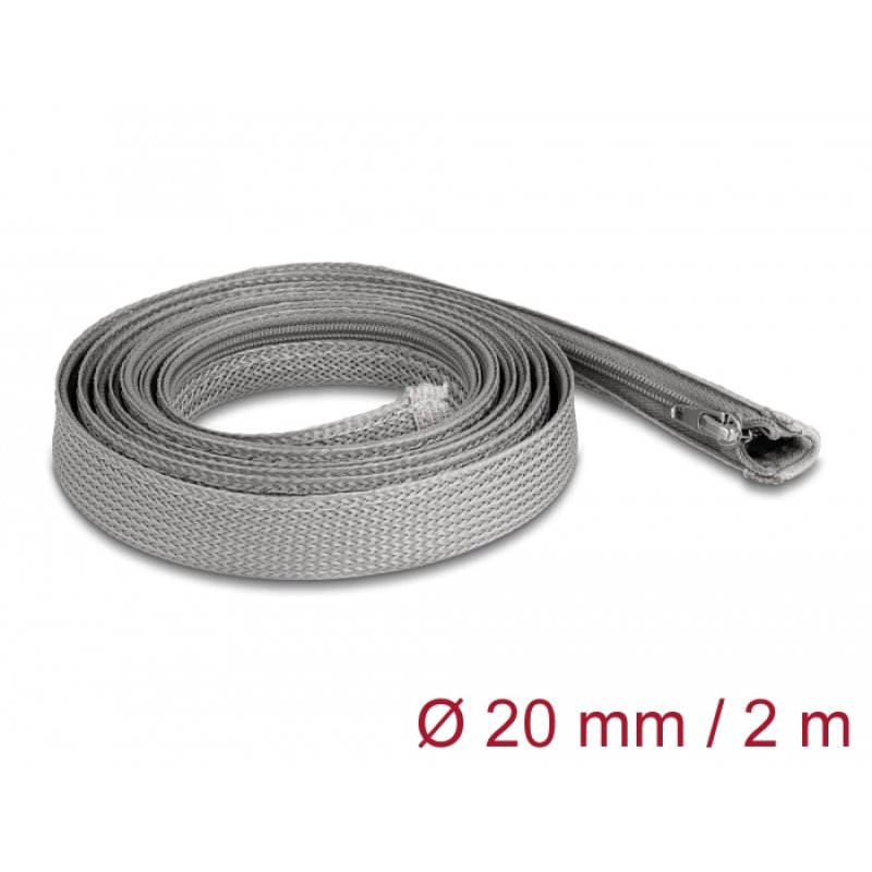 Geflechtschlauch mit Reißverschluss hitzebeständig 2 m x 20 mm grau