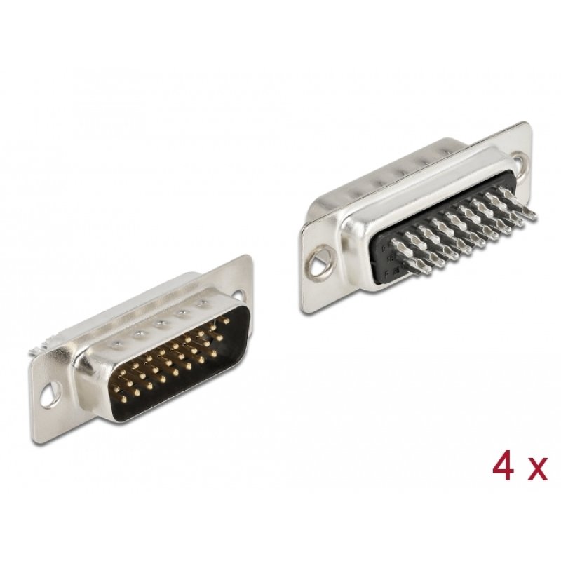 DeLOCK D-Sub HD 26 broches, mâle, métal, version à souder, 4 pièces