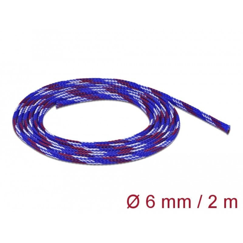 DeLOCK Braided Sleeve stretchable 2 m x 6 mm blue-red-white