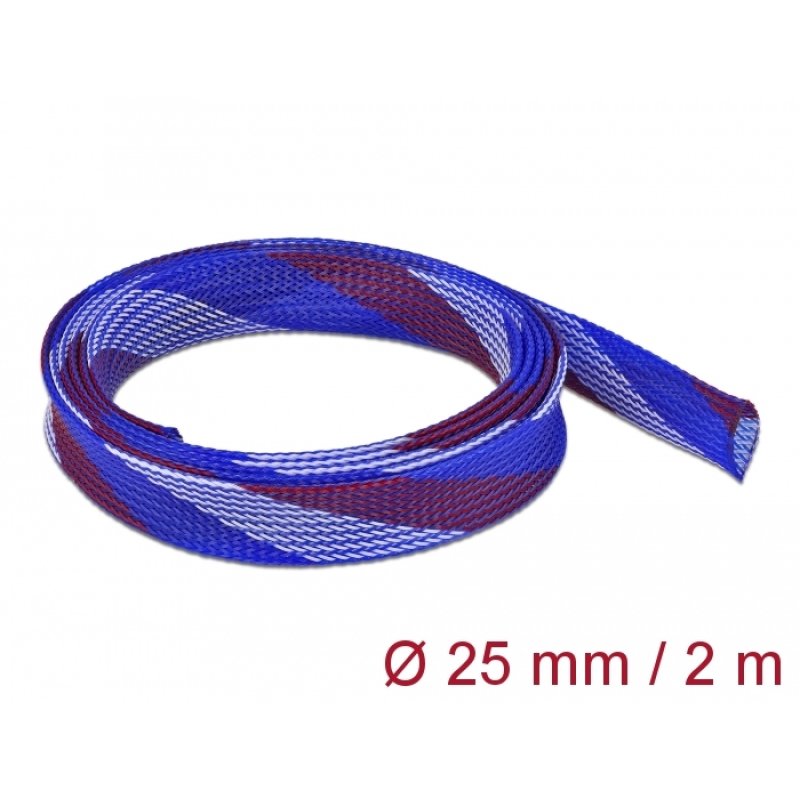 DeLOCK Braided Sleeve stretchable 2 m x 25 mm blue-red-white