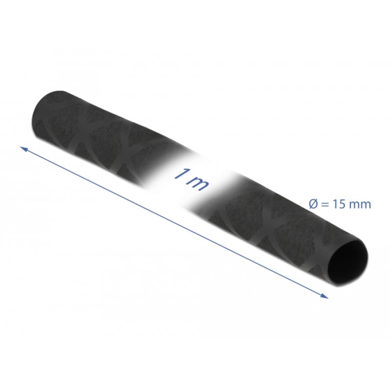 DeLOCK Manchon thermorétractable avec dessin en X, antidérapant, 1 m x 15 mm, noir