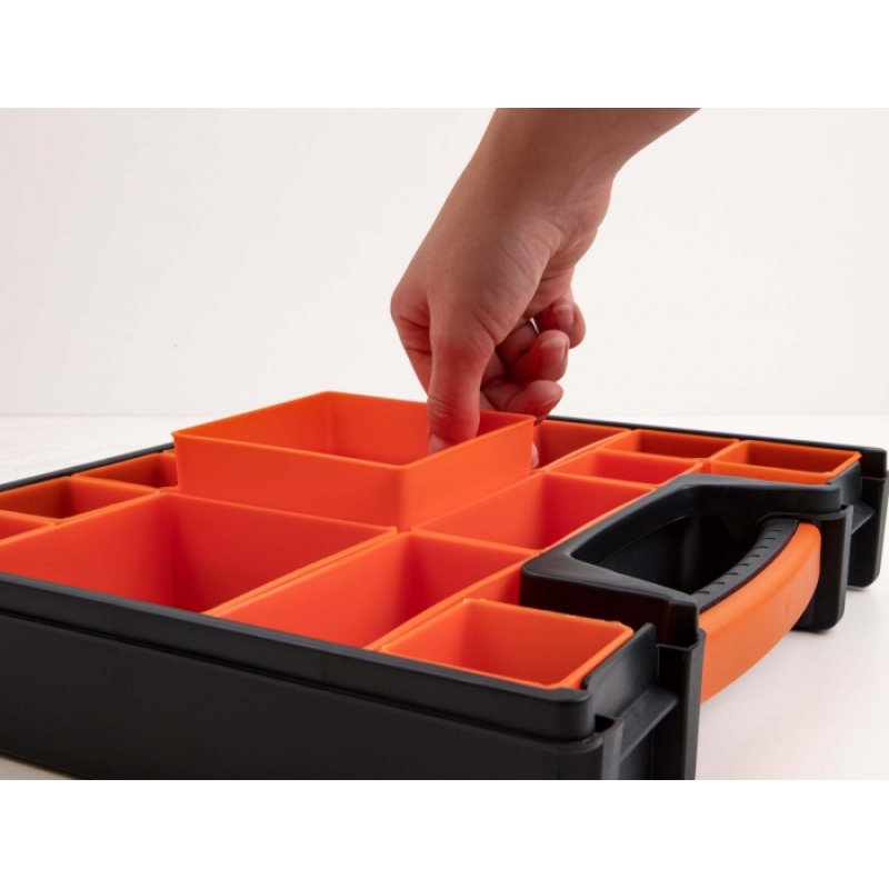 DeLOCK Boite de rangement avec 14 compartiments, 312 x 272 x 60 mm, orange et noir