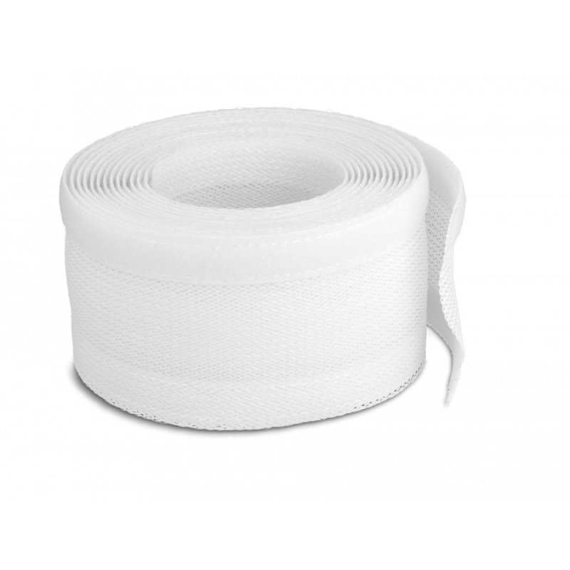 DeLOCK Braided Sleeving with Hook-and-Loop Fastener 5 m x 32 mm white