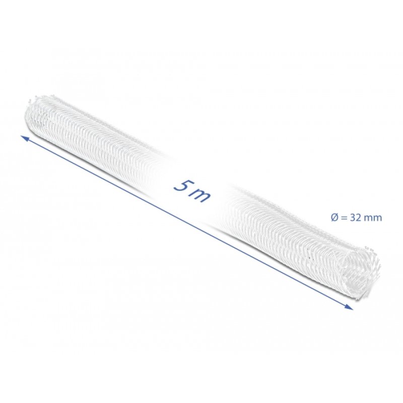 DeLOCK Braided Sleeving with Hook-and-Loop Fastener 5 m x 32 mm white