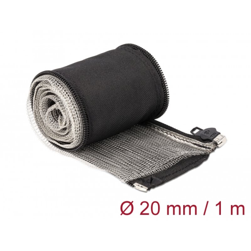 DeLOCK Manchon tissé blindé EMI avec fermeture Eclair thermorésistant, 1 m x 20 mm, noir