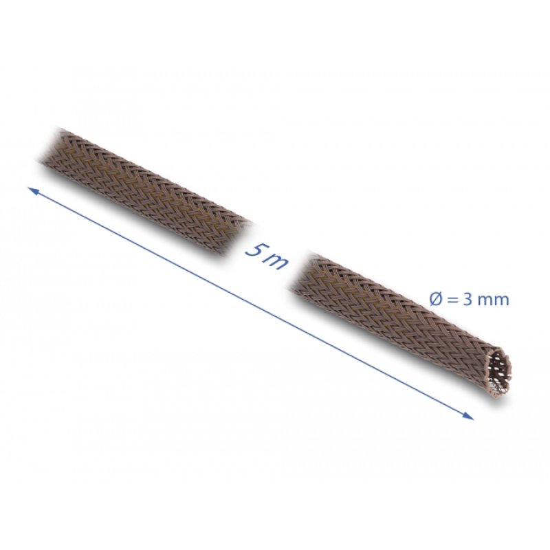 DeLOCK Gaine tissée résistant au rongeurs, étirable, 5 m x 3 mm, marron