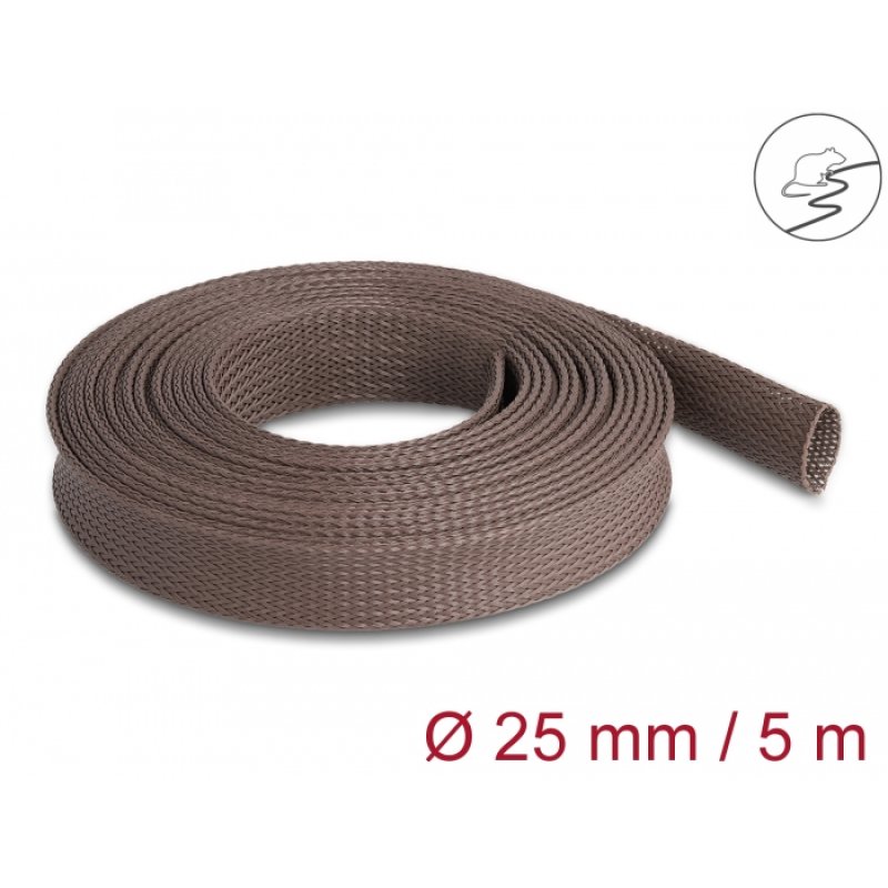 DeLOCK Gaine tissée résistant au rongeurs, étirable, 5 m x 25 mm, marron