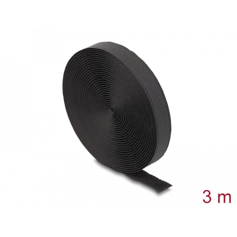 DeLOCK Hook-and-Loop tape on roll with strap L 3 m x W 20 mm black