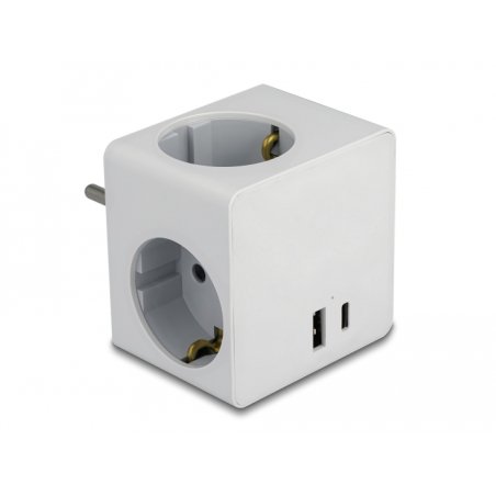 DeLOCK Prise multiple cubique 3 voies avec verrouillage à l’épreuve des enfants et chargeur USB PD 3.0, 20 W, blanc