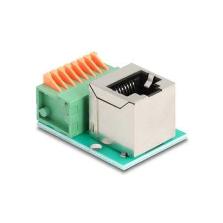 RJ45 Buchse 90° gewinkelt zu Terminalblock mit Drucktaster Cat.5e