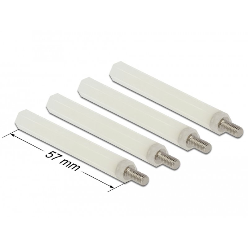 DeLOCK Standoff M4 x M4, hexagon, inside / outside, 57 mm natural 4 pcs