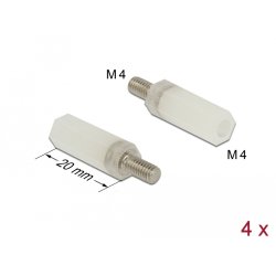 DeLOCK Standoff M4 x M4, hexagon, inside / outside, 20 mm natural 4 pcs