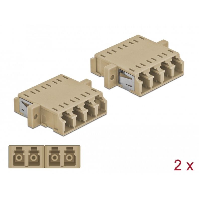 DeLOCK Coupleur de fibre optique LC Quad femelle à LC Quad femelle, Multimode, 2 unités, beige