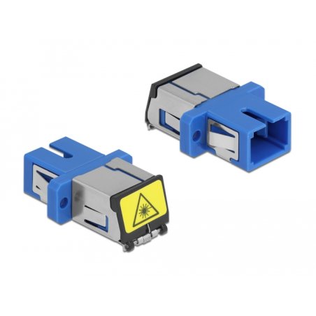 DeLOCK Optical Fiber Coupler with laser protection flip SC Simplex female to SC Simplex female Single-mode blue
