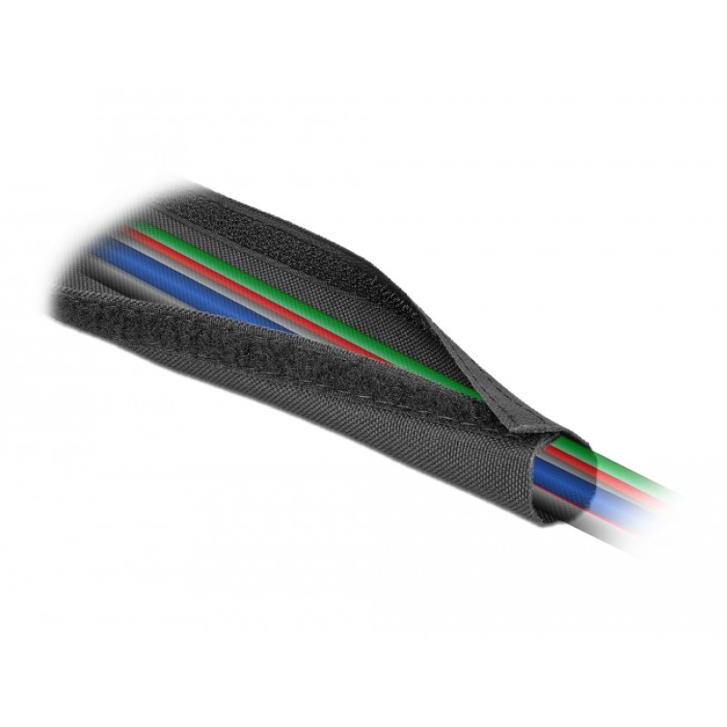 DeLOCK Manchon tissé avec fermeture à scratch, thermorésistant, 5 m x 20 mm, noir