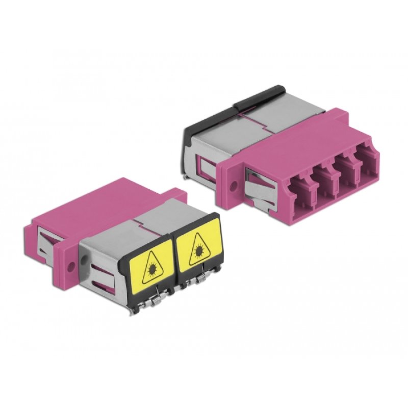 DeLOCK Optical Fiber Coupler with laser protection flip LC Quad female to LC Quad female Multi-mode violet