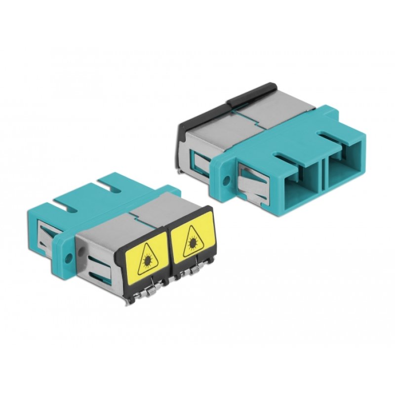DeLOCK Optical Fiber Coupler with laser protection flip SC Duplex female to SC Duplex female Multi-mode aqua