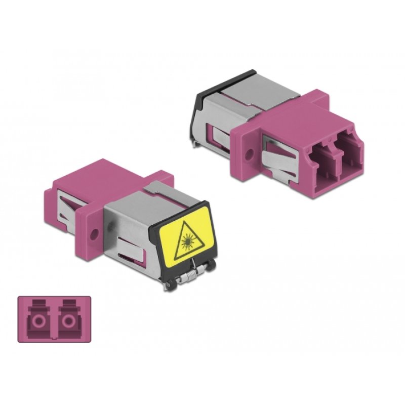 DeLOCK Optical Fiber Coupler with laser protection flip LC Duplex female to LC Duplex female Multi-mode violet