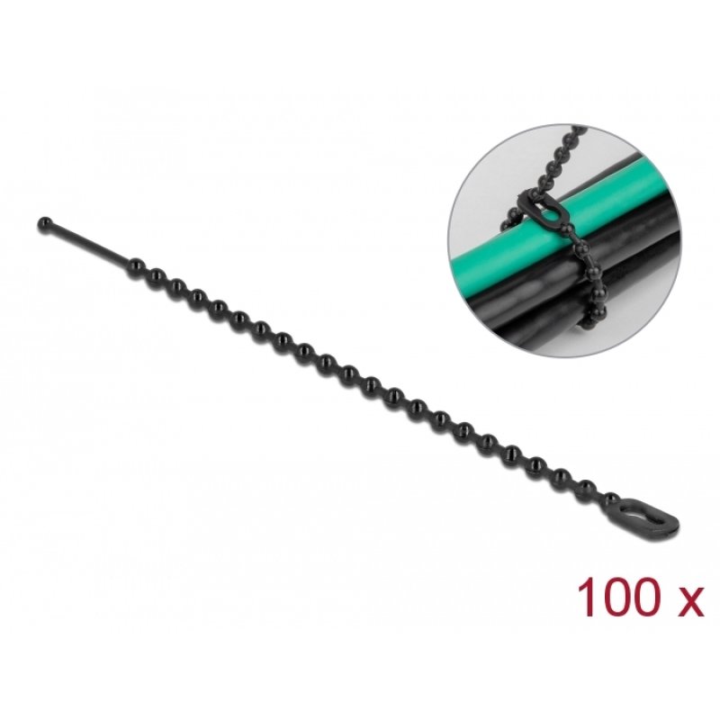 DeLOCK Beaded Cable Tie reusable L 100 x W 2.4 mm black 100 pieces