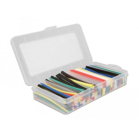DeLOCK Heat shrink tube assortment box, shrinkage ratio 2:1, assorted colours 196 pieces