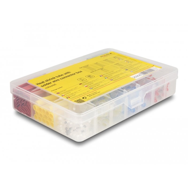 DeLOCK Heat shrink tube with solder wire connector assortment box 308 pieces coloured