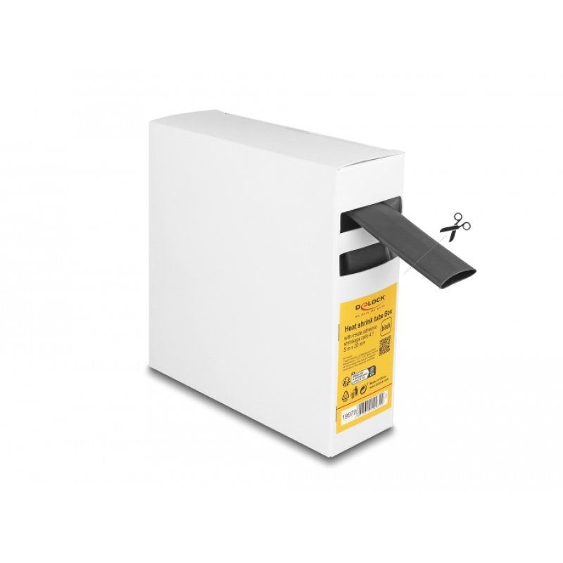 DeLOCK Heat shrink tube Box, with inside adhesive, shrinkage ratio 4:1, 5 m x 20 mm black