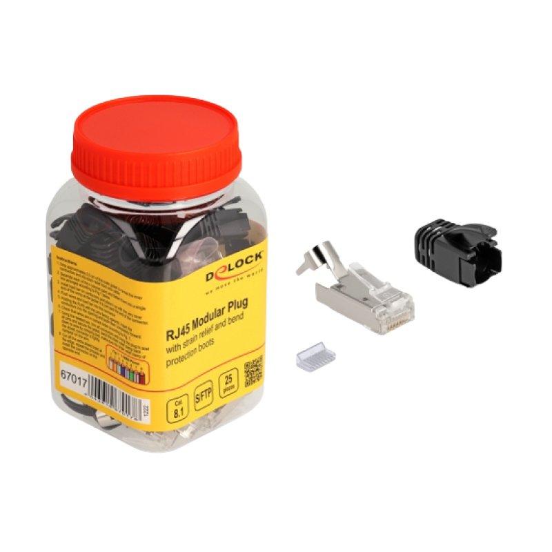 DeLOCK RJ45 Modular Plug with strain relief Cat.8.1 and bend protection boots 25 pcs set