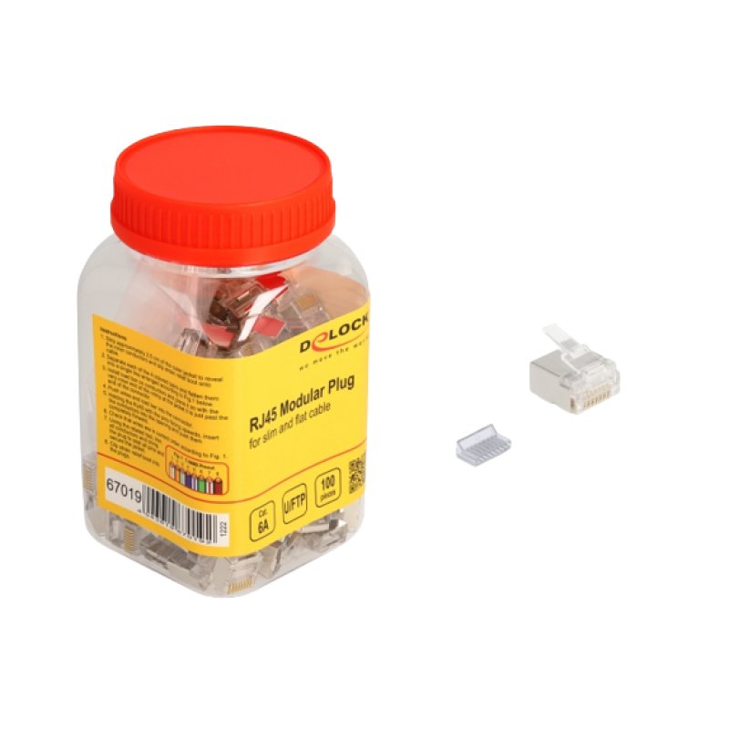 RJ45 Modularer Stecker Cat.6A für Slim und Flachbandkabel 100er Set