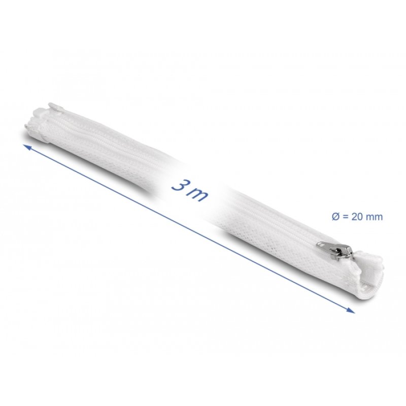 DeLOCK Braided Sleeve with zip fastener heat-resistant 3 m x 20 mm white