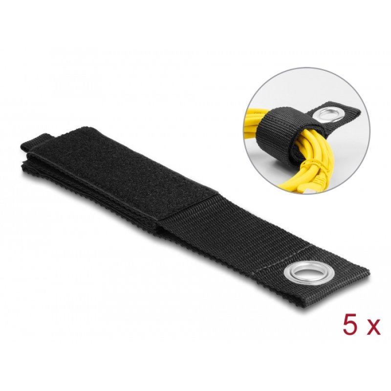 Strapazierfähiger Klettgurt mit Befestigungsöse L 508 x B 50 mm schwarz 5 Stück