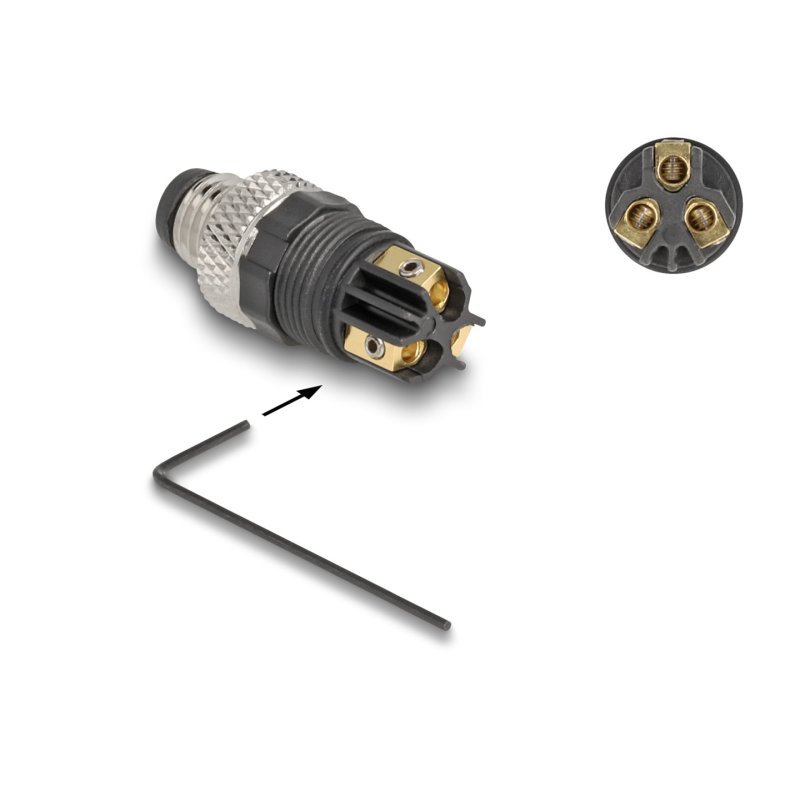 DeLOCK M8 Connector A-coded 3 pin male for mounting with screw connection