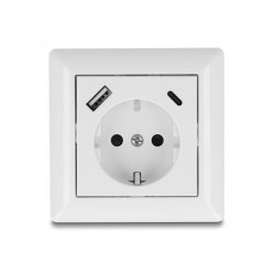 DeLOCK Prise murale avec deux ports USB de chargement, 1 x USB Type-A et 1 x USB Type-C avec PD 3.0, 18 W