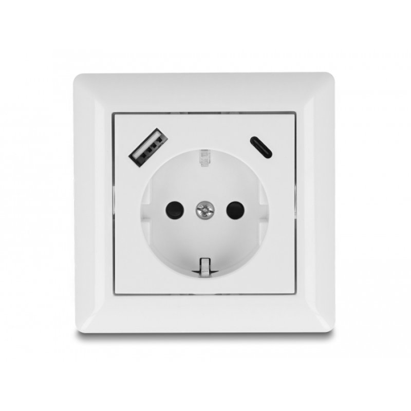 DeLOCK Prise murale avec deux ports USB de chargement, 1 x USB Type-A et 1 x USB Type-C avec PD 3.0, 18 W
