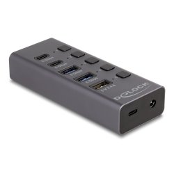 USB 5 Gbps Hub mit 2 x USB Typ-A und 2 x USB Type-C™ Buchse und 1 x Schnellladeport Schalter