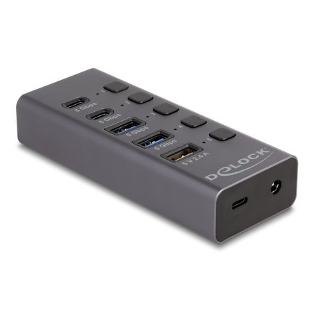 USB 5 Gbps Hub mit 2 x USB Typ-A und 2 x USB Type-C™ Buchse und 1 x Schnellladeport Schalter
