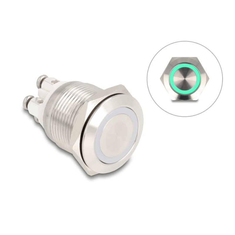 Drucktaster zum Einbau 19 mm 4 x Schraubklemme LED grün