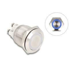 Drucktaster zum Einbau 19 mm 4 x Schraubklemme LED blau