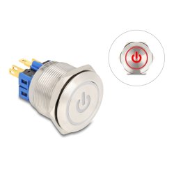 Drucktaster zum Einbau 25 mm 6 x Lötanschluss LED rot Powersymbol Ring