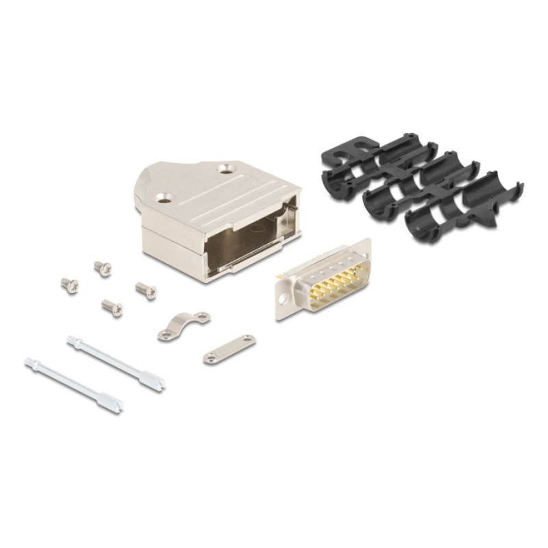 Sub-D Steckergehäuse 15 Pin aus Metall inklusive Steckerverbinder Stecker und Montagematerial