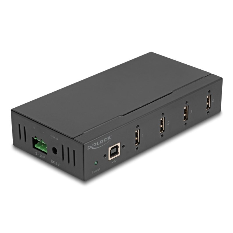 Industrie Hub 4 x USB 2.0 Typ-A mit 15 kV ESD Schutz und Hutschienenbefestigung