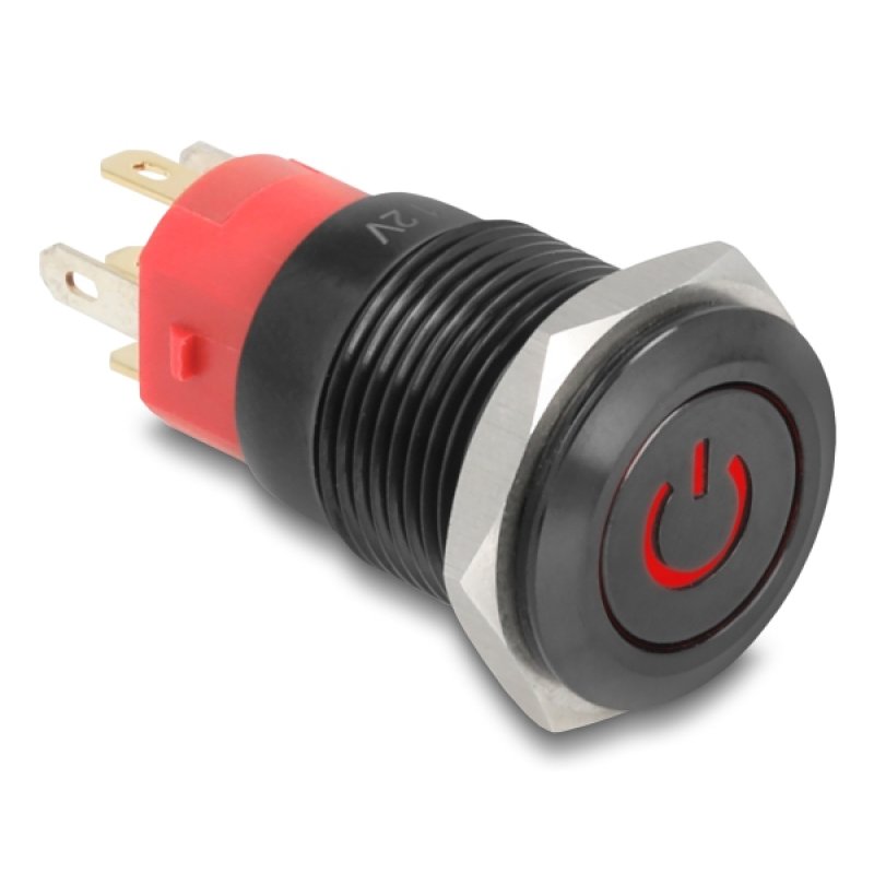 DeLOCK 22013 commutateur électrique Bouton-poussoir Noir, Rouge