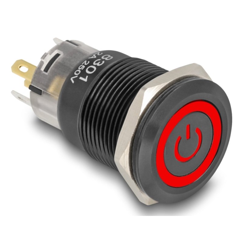 DeLOCK 22023 commutateur électrique Bouton-poussoir Noir, Rouge