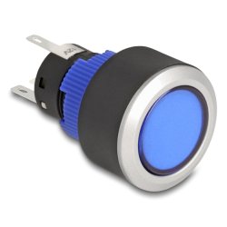 Drucktaster zum Einbau 22 mm 5 x Lötanschluss Taster flach Kunststoff LED blau