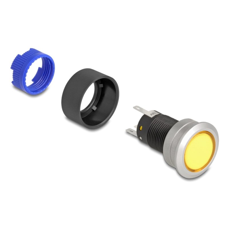 Drucktaster zum Einbau 22 mm 5 x Lötanschluss Taster flach Kunststoff LED gelb