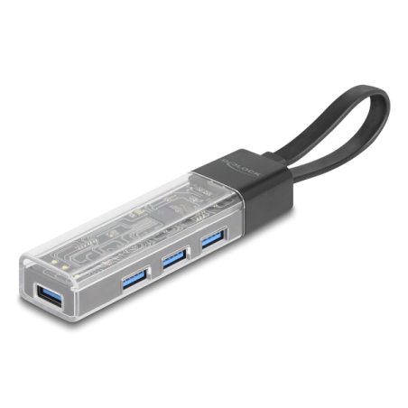 DeLOCK 64335 hub & concentrateur USB 3.2 Gen 1 (3.1 Gen 1) Type-A Type-C 5000 Mbit/s Noir, Transparent