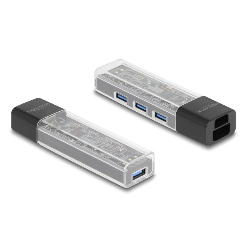 DeLOCK 64335 interface hub USB 3.2 Gen 1 (3.1 Gen 1) Type-A Type-C 5000 Mbit/s Black, Transparent