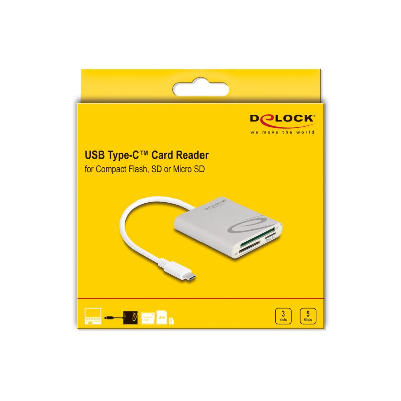 DeLOCK Lecteur de carte USB Type-C pour cartes de mémoire Compact Flash, SD ou Micro SD