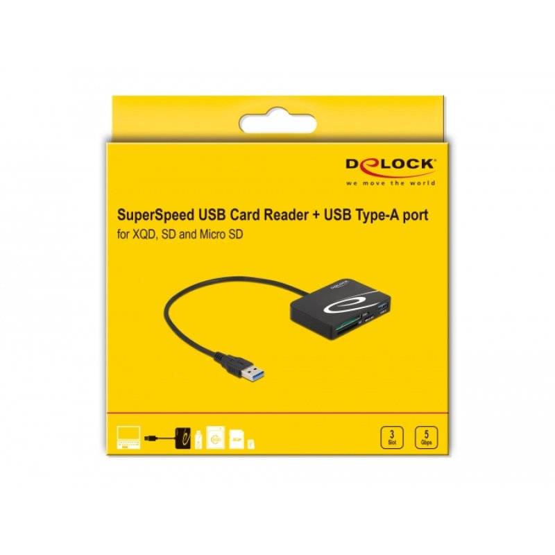 Delock Card Reader für XQD / SD / Micro SD Speicherkarten USB Typ-A Port