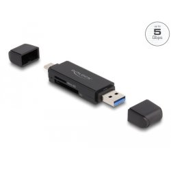 DeLOCK Card Reader SuperSpeed USB 5 Gbps USB Type-C / Type-A for SD and Micro SD memory cards